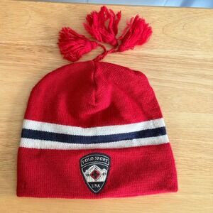 90s Y2K Vtg Polo Sport Ralph Lauren Retro Ski Beanie Tassel Hat USA Shield Patch